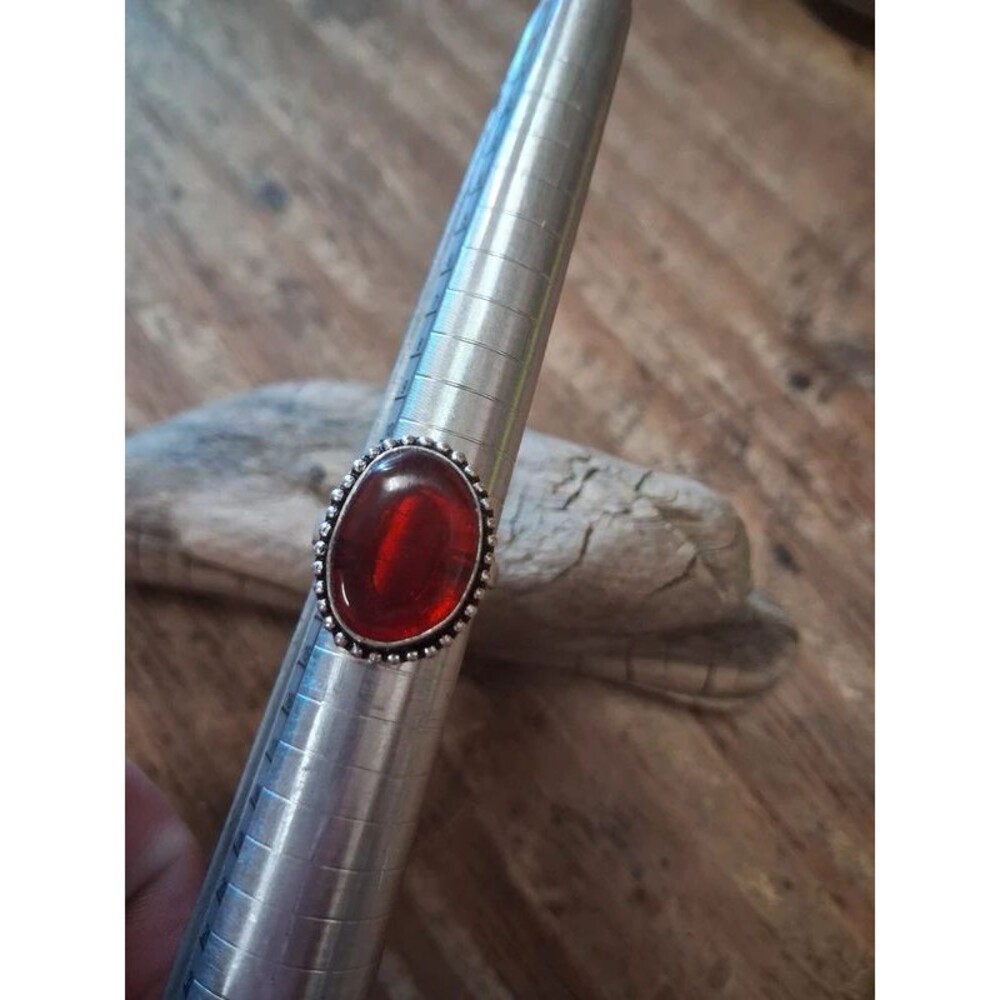 Striking boho gothic deep translucent red size 6.25 Garnet ring